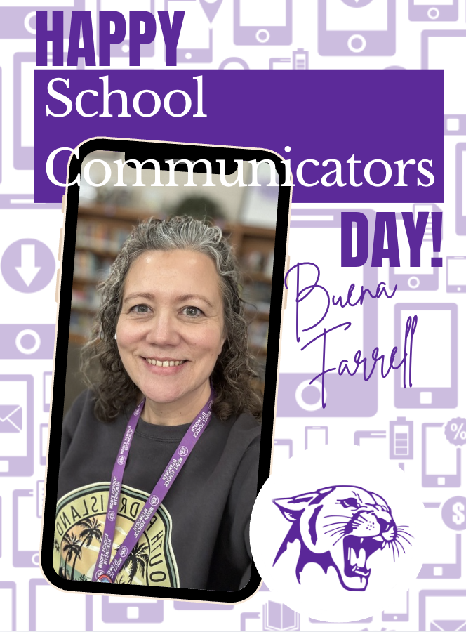 graphic for school communicator day with a picture of buena farrell