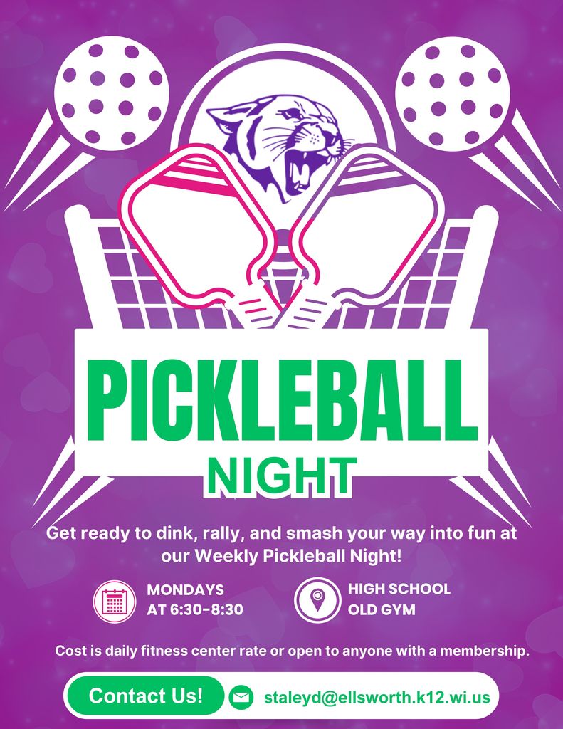 We’re rolling out a Summer Membership option and starting up a Weekly Pickleball Night at the high school—great ways to stay active, have fun, and connect with others in the community.  Whether you’re looking to get in a workout or try something new like pickleball, there’s something for everyone!  Check out the details in the graphics below 👇 If you have questions or want more information, reach out to Derek at staleyd@ellsworth.k12.wi.us .