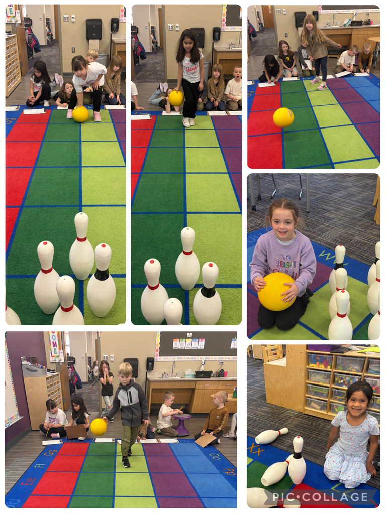 🎳 Kindergarten fun in action!  Some of our kindergarten students were working on partners of 10 in a hands-on way—by bowling! After each turn, they counted how many pins were knocked down and how many were still standing, then wrote an equation to match.  Learning + movement = a great day in kindergarten! 💜
