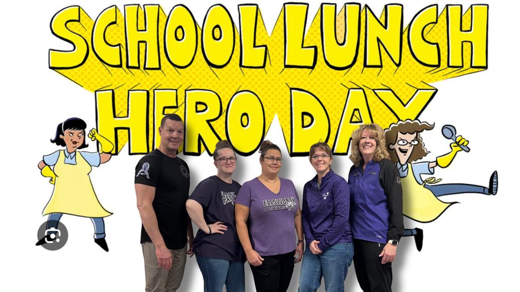 Today we celebrate Lunch Hero Day! 🍎🥪  We are so grateful for the incredible nutrition staff across Ellsworth Community School District who work hard every single day to keep our students fueled and ready to learn. From early mornings to busy lunch lines, they do it all with a smile and care about every student they serve. 💜  Thank you for the meals you prepare, the kindness you show, and the difference you make in our schools. Be sure to give our lunch heroes a big THANK YOU today! 👏