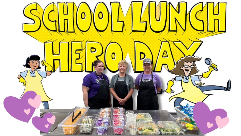 Today we celebrate Lunch Hero Day! 🍎🥪  We are so grateful for the incredible nutrition staff across Ellsworth Community School District who work hard every single day to keep our students fueled and ready to learn. From early mornings to busy lunch lines, they do it all with a smile and care about every student they serve. 💜  Thank you for the meals you prepare, the kindness you show, and the difference you make in our schools. Be sure to give our lunch heroes a big THANK YOU today! 👏