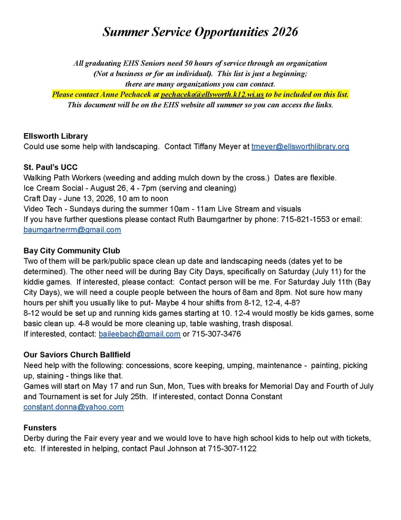 Looking for ways to earn service hours this summer? We’ve got you covered! ☀️🙌  Check out these Summer Service Opportunities—a great way to give back to the community while working toward your required 50 hours. From local events and church programs to camps, fairs, and more, there are plenty of ways to get involved.  This list is just a starting point, so don’t be afraid to reach out and explore what interests you!  📌 See the full list and contact info in the flyer below   Have a great summer making a difference, Panthers! 💜