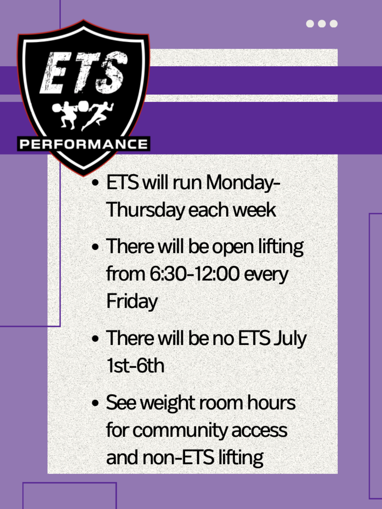 🏋️♂️ ETS Summer Hours are here! ☀️ Check out the flyer and website for all the details on session times, open lifting hours, and important summer dates. Let’s keep working hard this summer, Panthers! 💜🐾