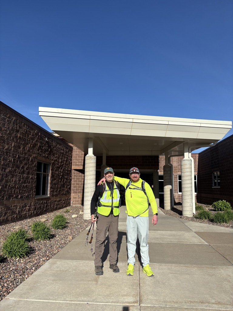 Back in April, Mr. Morrison made a promise to EMS students that if they met their goals and expectations for state testing, he would walk to work one day before the end of the school year. 😳  Well… today was the day! 👟  At 3:30 this morning, Mr. Morrison and our Interim EMS Assistant Principal, Mr. Stoesz, hit the road from River Falls and made the trek all the way to Ellsworth Middle School. 🌅  They may have arrived 9 minutes late to school, but we’ll give them a little grace today due to “heavy traffic” on Hwy 65. 😂  Way to go, Mr. Morrison and Mr. Stoesz, for keeping your promise and showing our students that hard work and dedication pay off! 💜🖤
