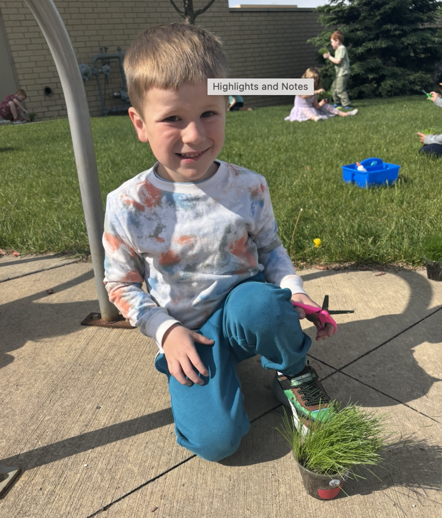 ✂️🌱 Time for a trim! 🌱✂️  For the past couple of weeks, Ms. Matter's 4K students have been busy growing their very own "grass heads." After carefully watering and watching them grow, the grass was finally long enough for a very important job... haircuts! 💇‍♀️💇‍♂️  The students had so much fun giving their grassy friends fresh new styles while learning about how plants grow. From buzz cuts to wild hairstyles, creativity was definitely on display in the classroom!  Great job, 4K gardeners! 🌿💚