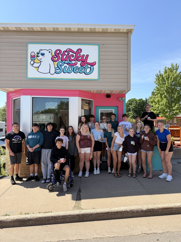 🍦 As a reward for completing their fitness testing for the very last time, both PE 10 classes took a field trip to Sticky Sweet to enjoy a well-earned sweet treat!  A huge thank you to Sticky Sweet employees and EHS students Sophia Place, Ava Acker, EJ Langer, and Kensie Matzek for opening the shop and serving our classes. We also want to extend a special thank you to owner Ann Huppert for welcoming us and making this fun experience possible.  What a sweet way to celebrate the end of an era! 🎉