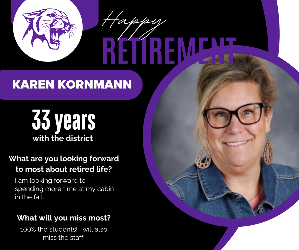Today we're celebrating Karen Kornmann, who is retiring after 33 years as our High School Choir Director.  For more than three decades, Karen shared her love of music with generations of Ellsworth students, helping them grow as performers while creating memories that will last a lifetime. Her passion, dedication, and commitment to her students have made a lasting impact on our school community.  Congratulations on your retirement, Karen! We hope your forever summer break is filled with music, relaxation, and all the adventures ahead. 💜