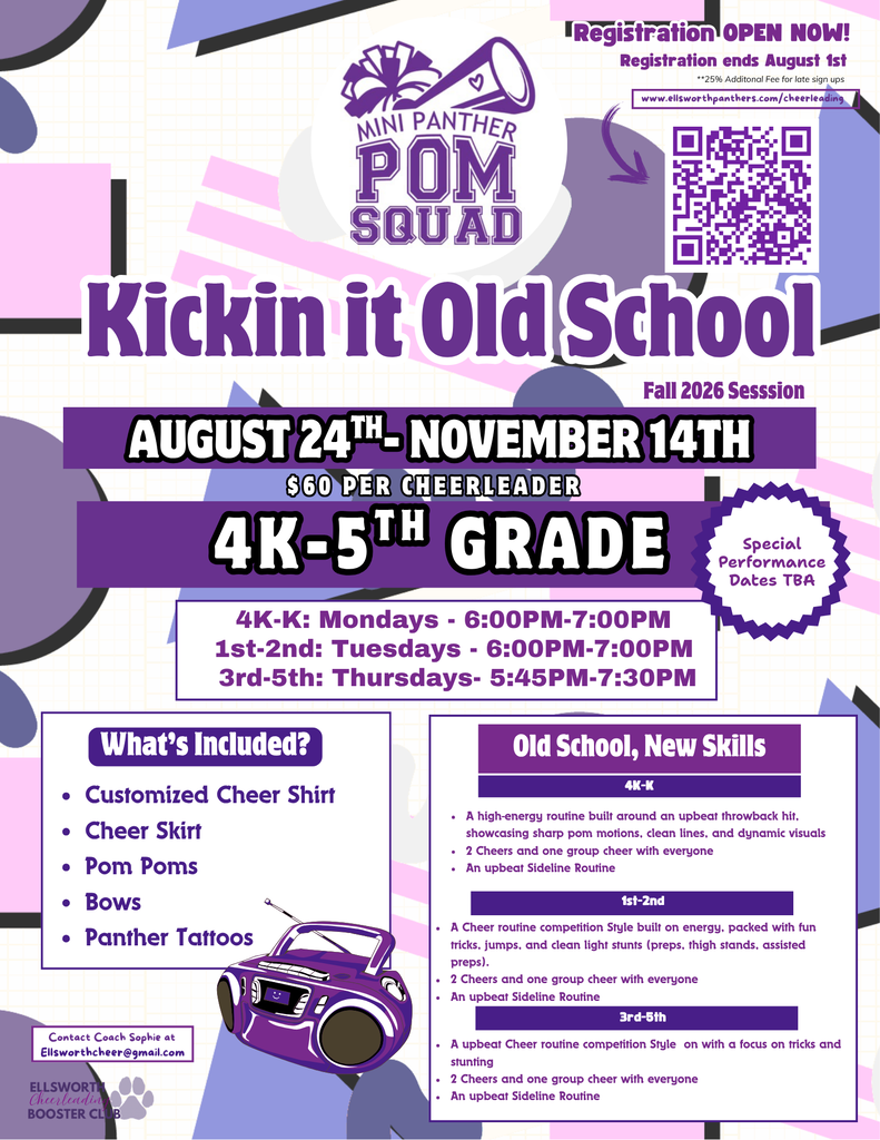 📣 Calling all future Panthers!  Registration is now OPEN for the Mini Panther Pom Squad Fall 2026 season! 💜🤍