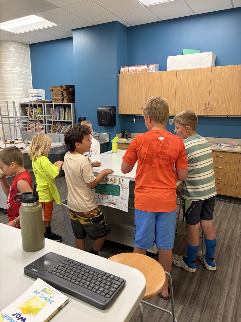 🍋 When reading comes to life... it's pretty sweet! 🍋  The 4th and 5th graders in Ms. Fish and Mrs. Hershfield's summer school reading class recently finished The Lemonade War. To celebrate, they held a Lemonade War of their own!  Their classmates in summer school math stopped by to purchase lemonade, giving them a chance to practice their money and counting skills while enjoying a refreshing treat.  What a fun way to connect reading and math through a hands-on learning experience. Great job, everyone! 💜💛