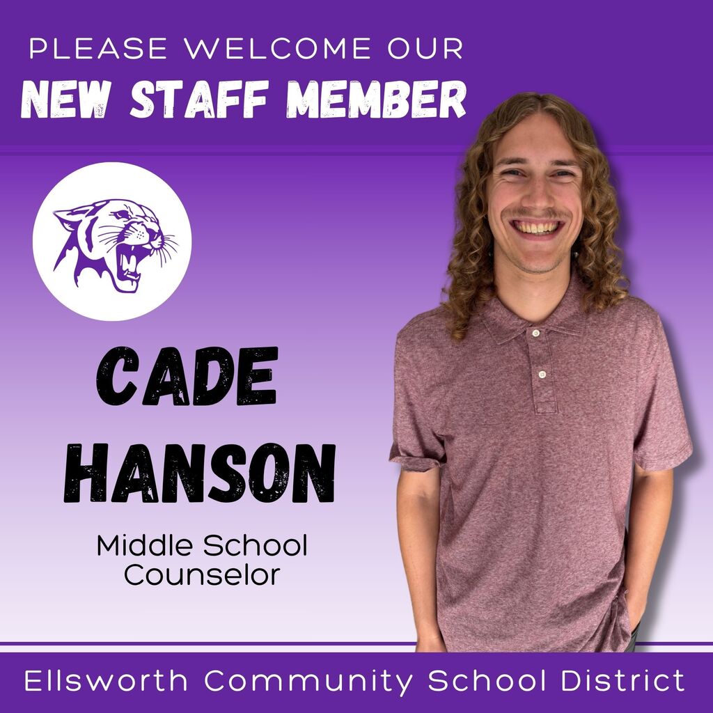 🎉 WELCOME TO ECSD! 🎉 Help us welcome Cade Hanson, one of our new staff members for the 2026-2027 school year! Cade will be joining ECSD as a School Counselor. Originally from Elk Mound, Cade attended UW-Stout. He enjoys disc golf, just about any sport, and collecting vinyl records. He comes from a family of two brothers and two sisters and is also the proud uncle of a niece and nephew! This year, Cade is looking forward to dedicating himself to one place and learning more about the Ellsworth area. 💜 Welcome to the Panther family, Cade! We’re happy to have you here! 🐾