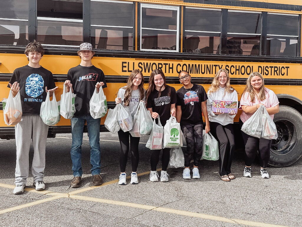 EHS hosted it's Day of Service on August 26th during Interim Days this year- students went with their homeroom advisories to do a teambuilding service project. Some students made birthday gifts for Meals on Wheels, mulched St. Francis' playground, cleaned up Brown Field, built a display for the Ellsworth Chamber of Commerce, painted at Bethel's Basement Blessings and many other projects. A special project this year was a car wash, hosted by the Science Department. Students raised money through free will donations for the high school BLT committee, which does special events throughout the year to support students and staff. A huge thank you to all of the community partners, students and staff who helped make this event possible. In particular, a big shout out to Pierce Pepin Cooperative, which gave a Round Up grant for the day. Money was used to make door displays at the Ellsworth Care Center and Preferred Living, buy supplies for projects and door prizes for students who helped.