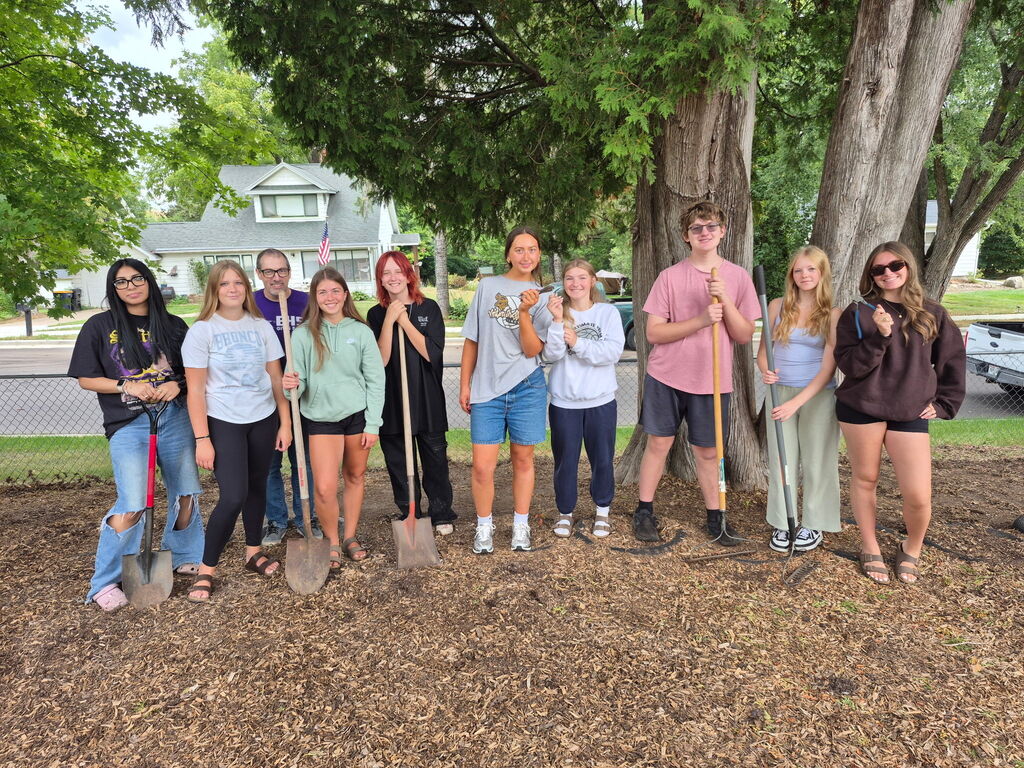 EHS hosted it's Day of Service on August 26th during Interim Days this year- students went with their homeroom advisories to do a teambuilding service project. Some students made birthday gifts for Meals on Wheels, mulched St. Francis' playground, cleaned up Brown Field, built a display for the Ellsworth Chamber of Commerce, painted at Bethel's Basement Blessings and many other projects. A special project this year was a car wash, hosted by the Science Department. Students raised money through free will donations for the high school BLT committee, which does special events throughout the year to support students and staff. A huge thank you to all of the community partners, students and staff who helped make this event possible. In particular, a big shout out to Pierce Pepin Cooperative, which gave a Round Up grant for the day. Money was used to make door displays at the Ellsworth Care Center and Preferred Living, buy supplies for projects and door prizes for students who helped.