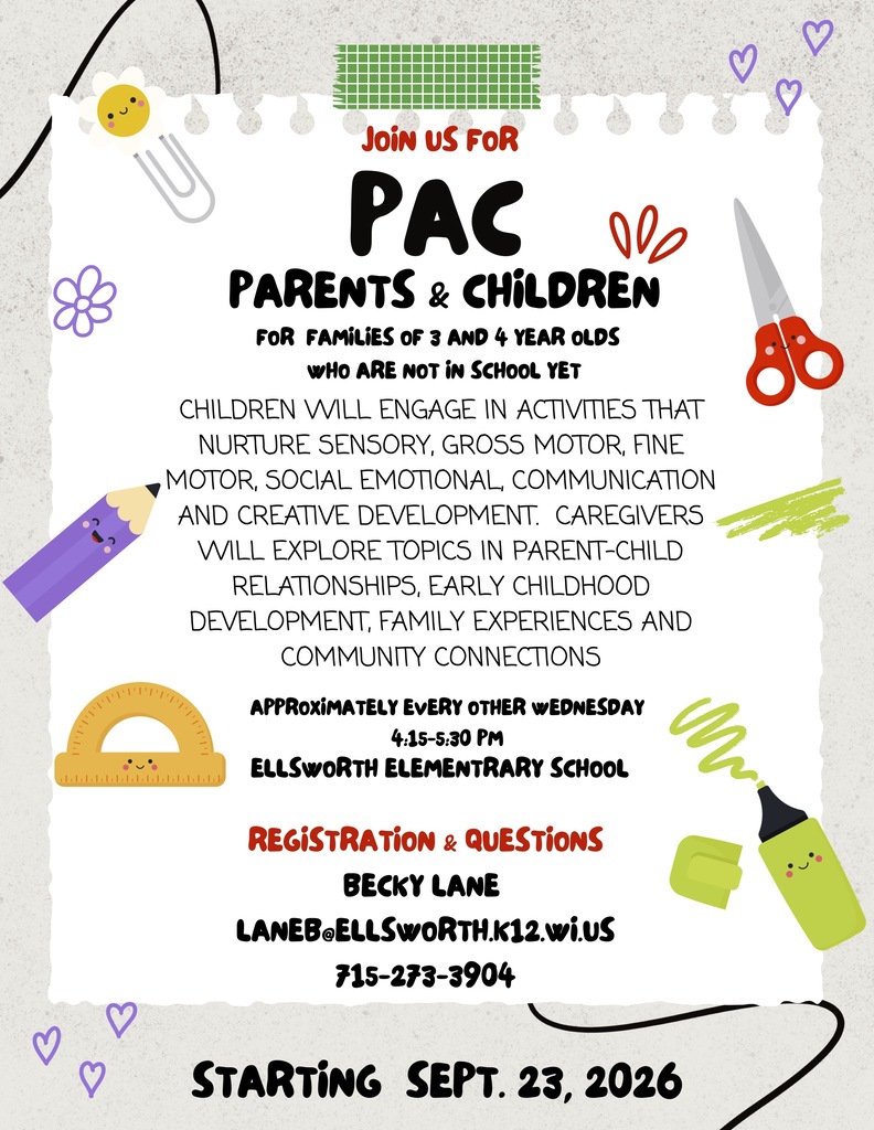 Join us for PAC: Parents & Children! 💜 Families of 3- and 4-year-olds who are not yet in school are invited to join us for fun activities, learning, and connections! PAC begins September 23 at Ellsworth Elementary School. Check out the flyer for registration details! 👇