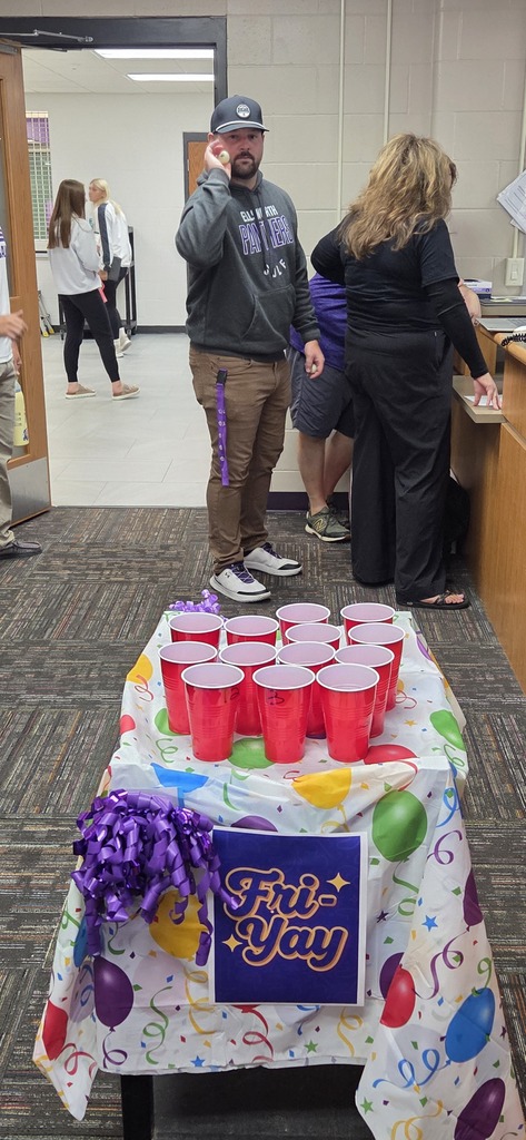 Last week, Kate & Becky called high school students and staff down between classes for a quick game of Ping Pong Toss!  Make it into a numbered cup and that was the prize you got to take home, filled with candy and maybe even a gift card! 🎁🍭  Just a fun little way to add some excitement to the day and celebrate 3rd Friday Count! Judging by the smiles, we think it was a hit! 💜🐾