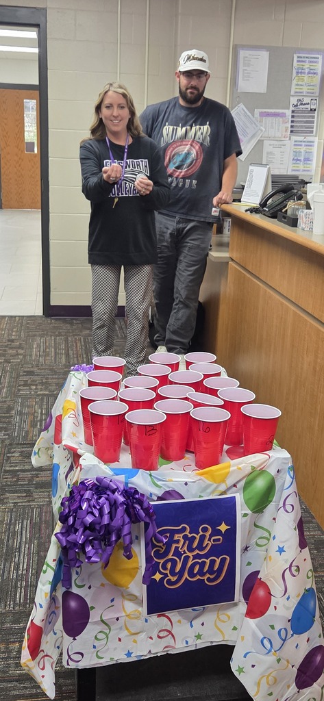 Last week, Kate & Becky called high school students and staff down between classes for a quick game of Ping Pong Toss!  Make it into a numbered cup and that was the prize you got to take home, filled with candy and maybe even a gift card! 🎁🍭  Just a fun little way to add some excitement to the day and celebrate 3rd Friday Count! Judging by the smiles, we think it was a hit! 💜🐾