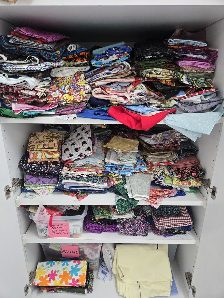 A heartfelt THANK YOU goes out to the Hudson Heritage Quilters for their generous donation to the Ellsworth High School Family & Consumer Science program! They helped us to fill our sewing cabinet with a variety of cotton fabrics for our students to use to construct projects each semester. Your kindness and generosity make a meaningful difference in our classroom by helping our students with opportunities to continue practicing, developing, and perfecting their sewing skills. Every donation helps us create hands-on learning experiences that build confidence, creativity, and lifelong skills. We are so grateful for your support of our students, our program, and the art of sewing. Thank you for investing in the next generation of makers! If anyone is looking to pair down their stash of 100% cotton fabrics, we will gladly take donations. If we cannot use them we will donate to others who we know can.