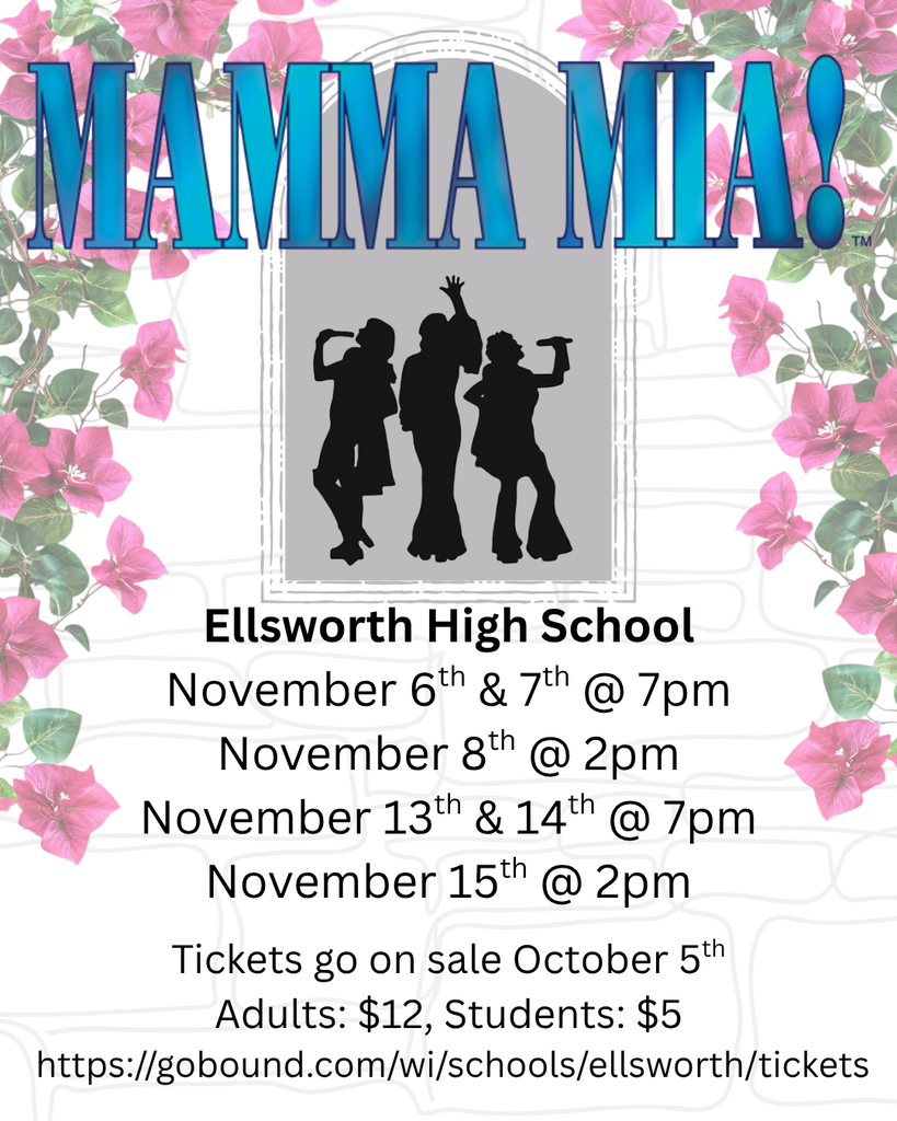 🎭✨ Mamma Mia! Tickets Are ON SALE! ✨🎶 Get ready to sing, dance, and have a great time! Tickets for the Ellsworth High School production of Mamma Mia! are officially on sale! 💃🕺 🎟️ Get your tickets here: https://www.gobound.com/wi/schools/ellsworth/tickets Come support our talented students and enjoy a fantastic show. We can’t wait to see you there!