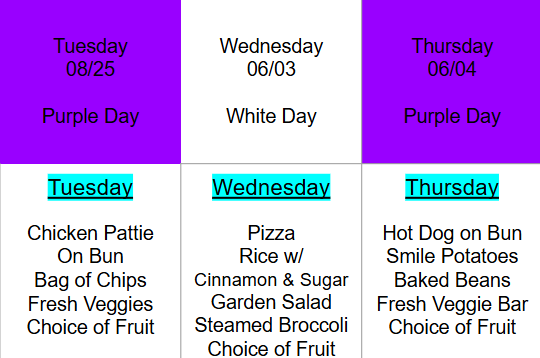 Lunch Menu