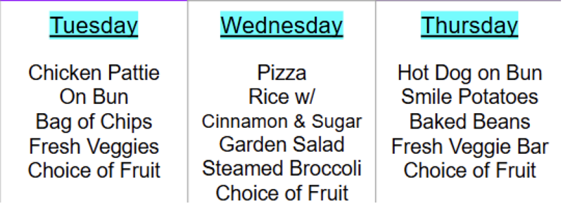 August Lunch Menu
