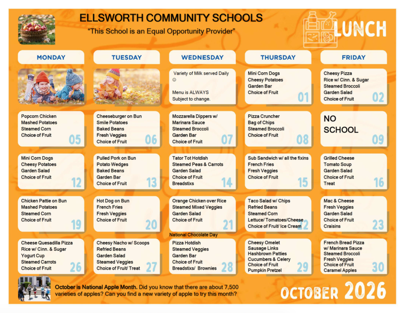 October Lunch Menu