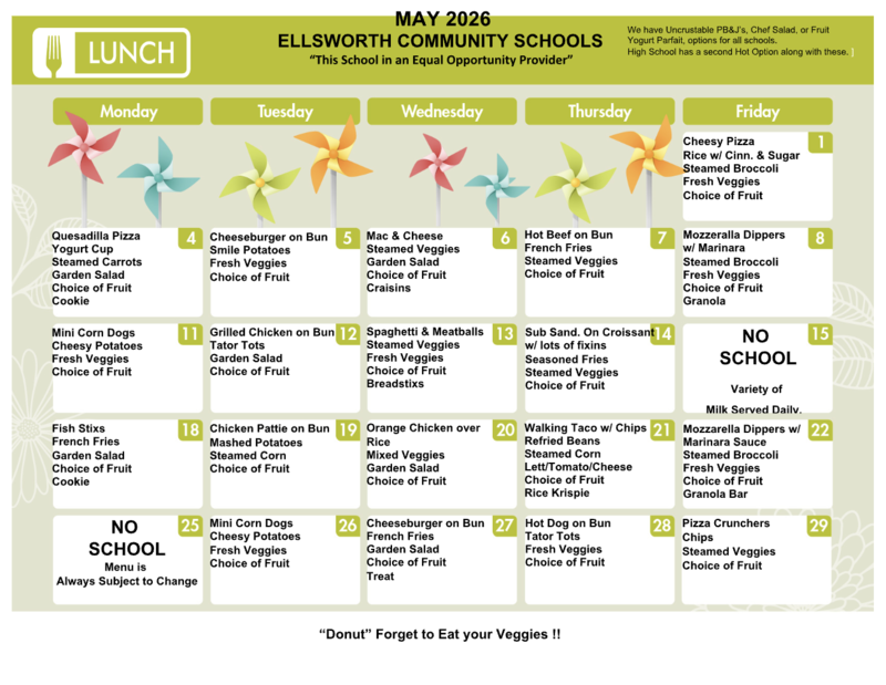 May Lunch Menu
