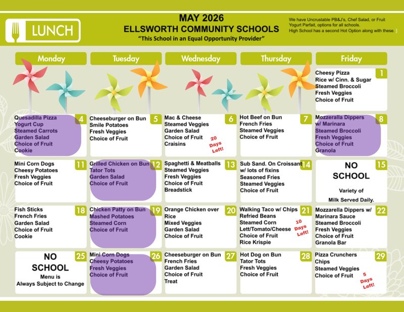 May Lunch Menu