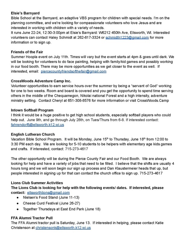 Summer Service Opportunities