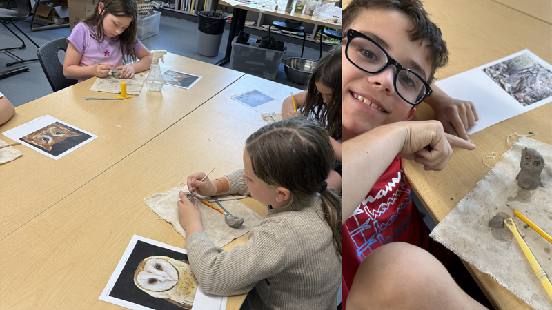 EEMS 3rd Graders making ceramic owls