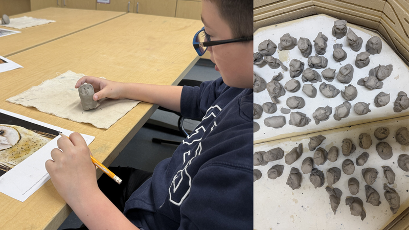 EEMS 3rd Graders making ceramic owls