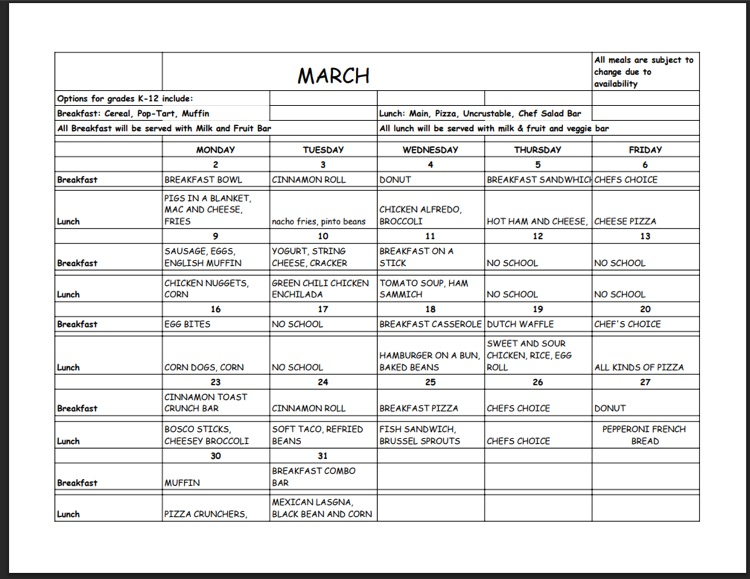 march menu