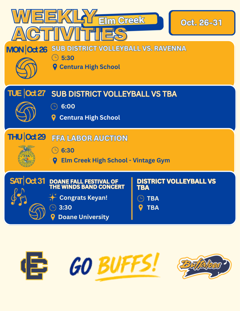 10/26- 10/31 - Weekly Activities