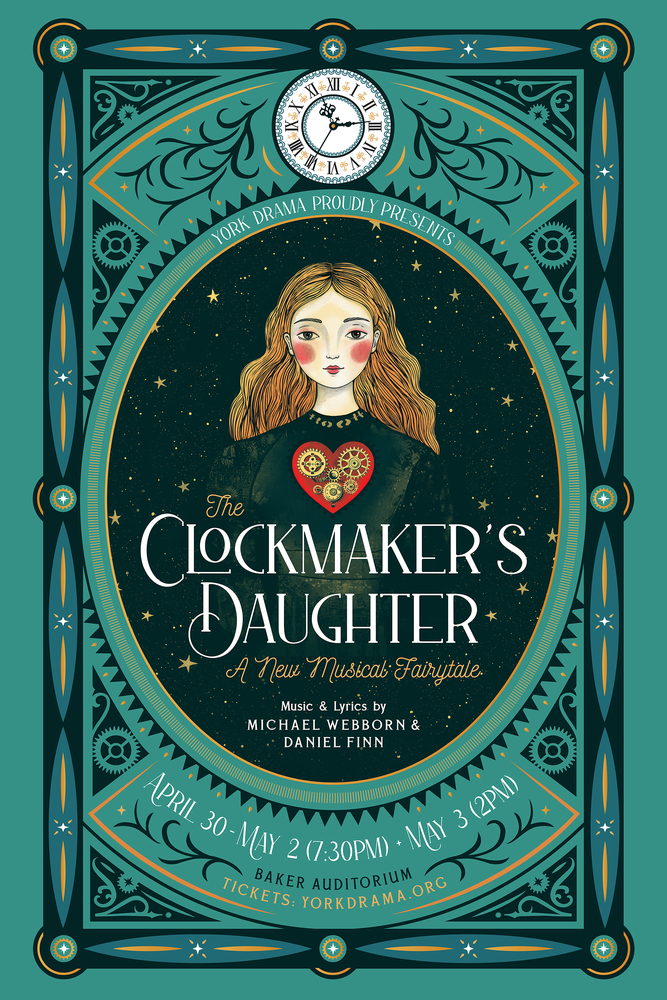 Poster for the upcoming play at York High School - The Clockmakers Daughter