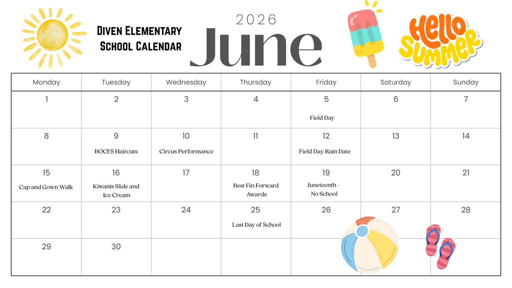 Diven calendar for June