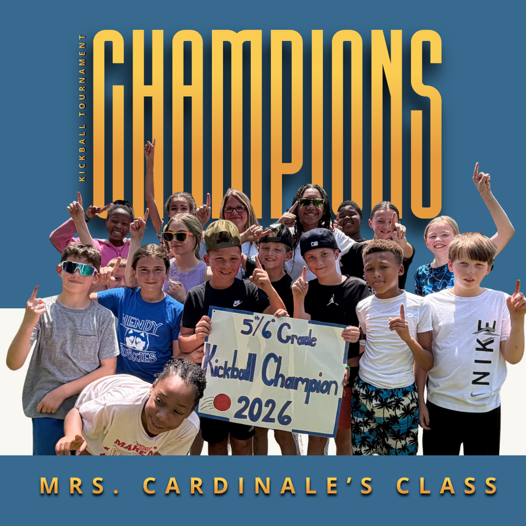 Students posing for kickball championship photo.