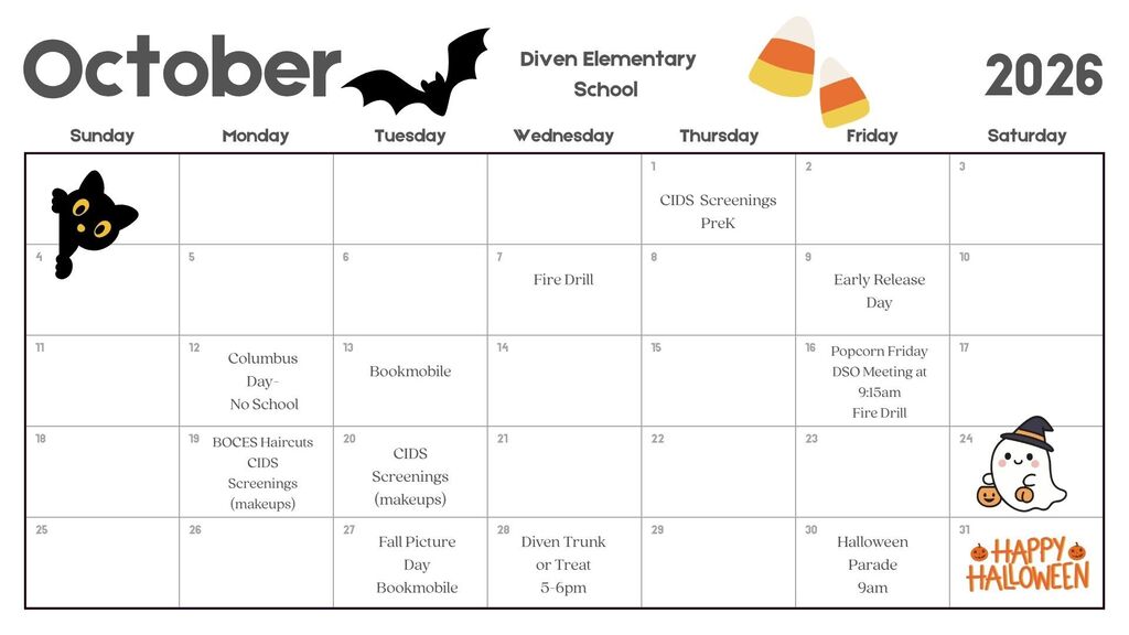 Diven calendar of events for October 2026