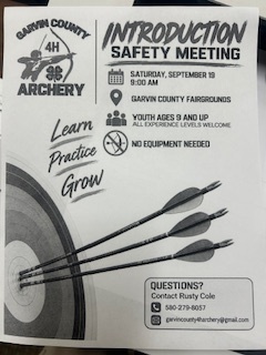 Introduction Meeting for 4-H Archery is this Saturday, September 19.