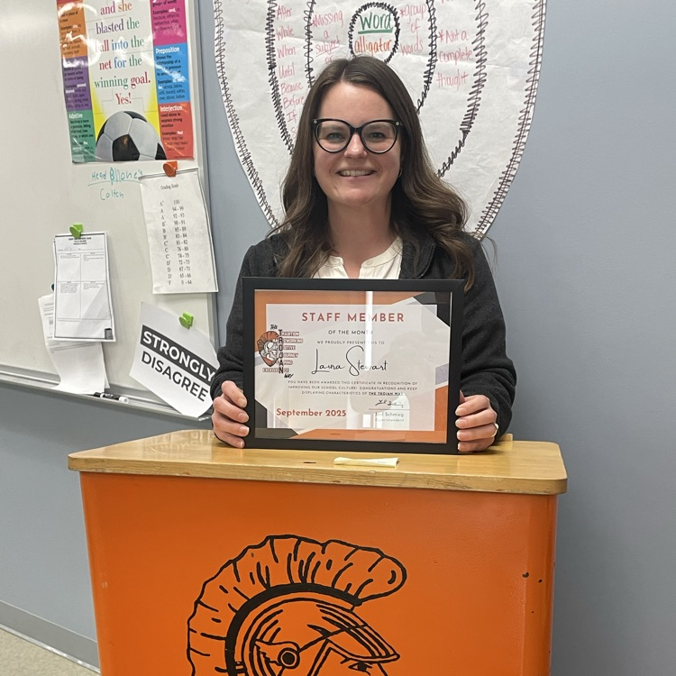 Congratulations to Mrs. Stewart, our September Staff Member of the Month. She models the Trojan Way everyday as our Jr High English teacher. Great job Mrs. Stewart.