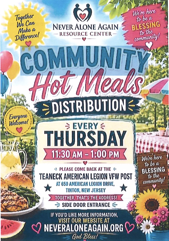 Community hot meals flyer every Thursday from 11:30-1