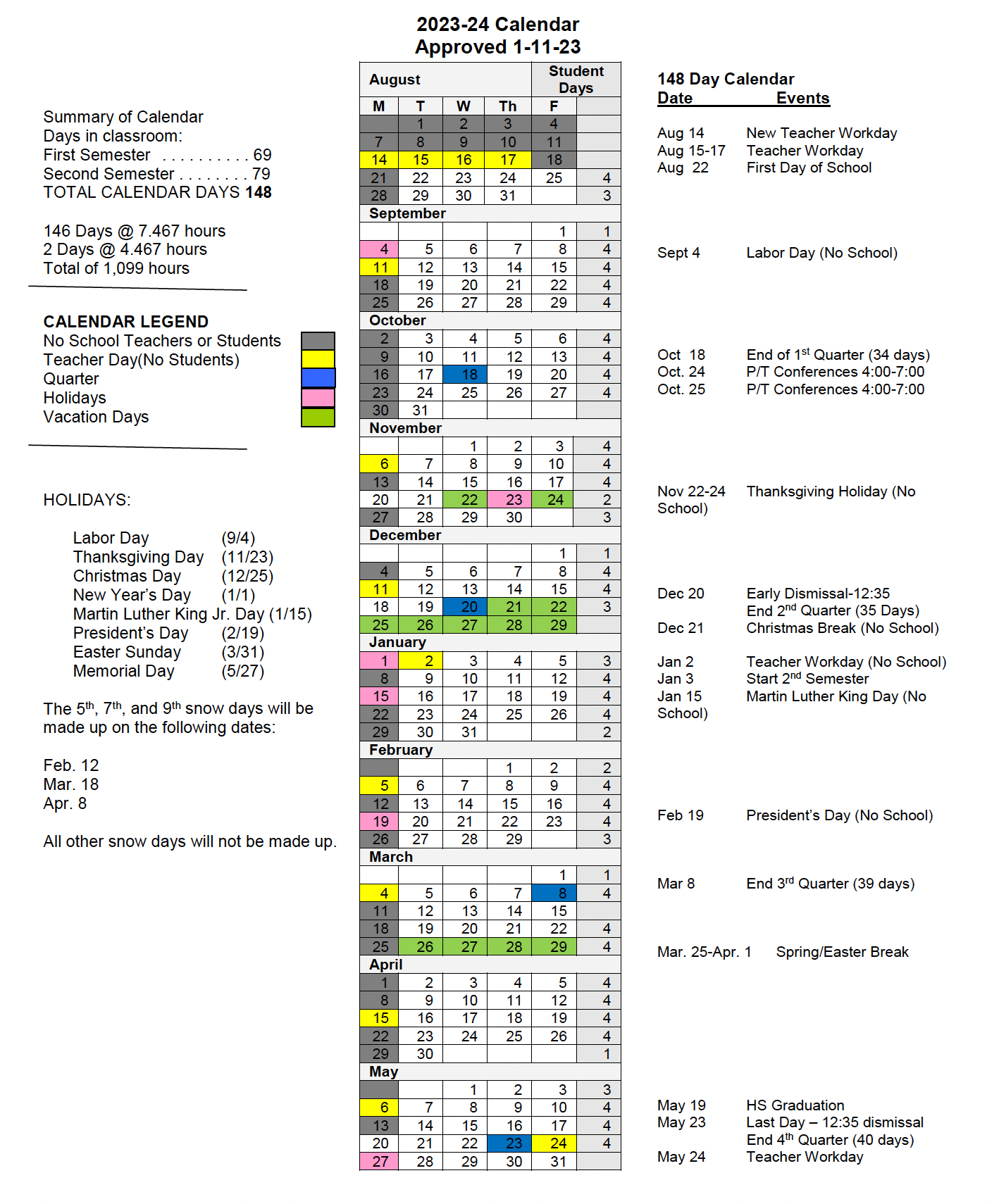 ESD 2023-24 School Calendar | Clarence Cannon Elementary