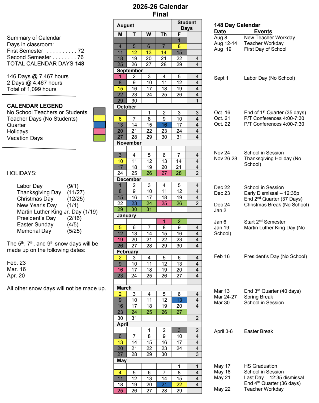 2025-2026 ESD School Calendar | Elsberry R-II School District