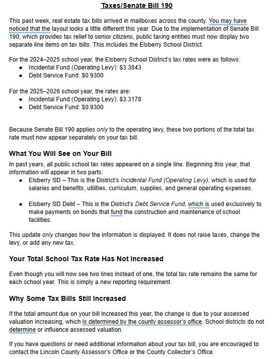 Senate  Bill 190/Taxes