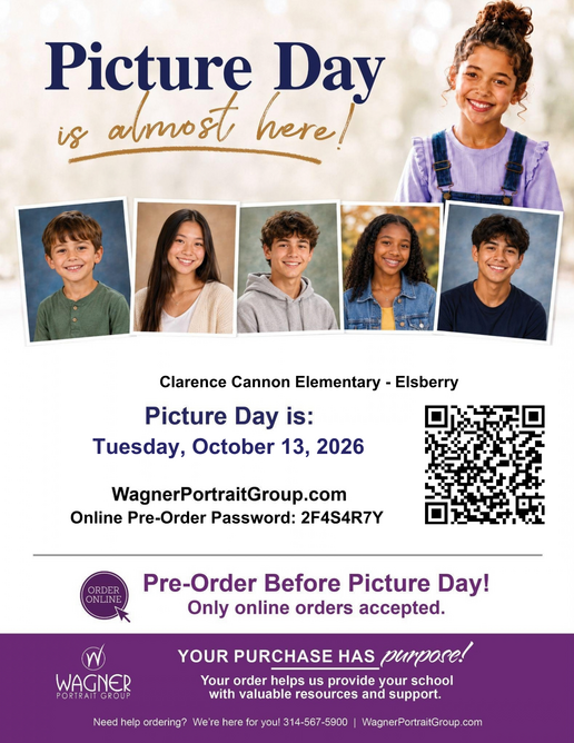 Picture day is almost here tuesday 10/14/26 wagnerportraitgroup.com password: 2F4S4R7Y