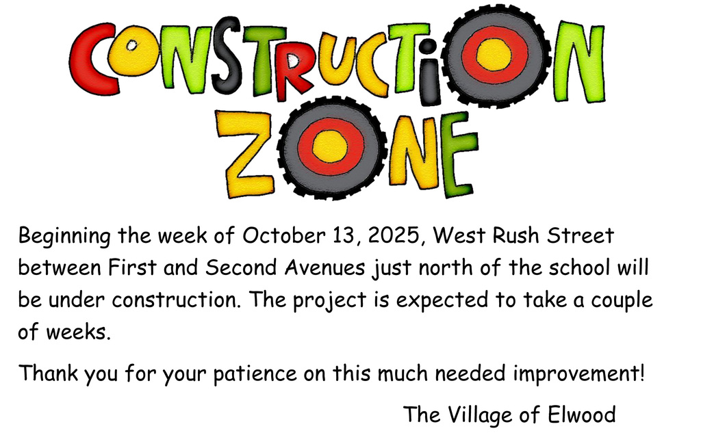 Road Construction on Rush Street by the school starting October 13