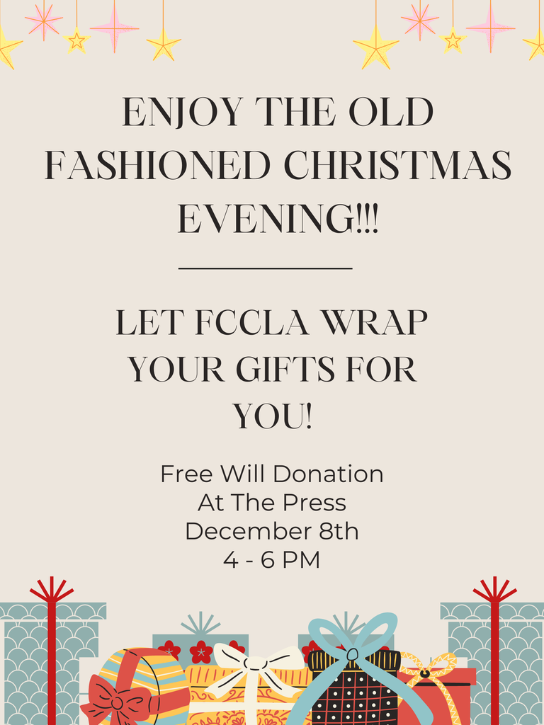 FCCLA free will offering gift wrapping during old fashioned christmas