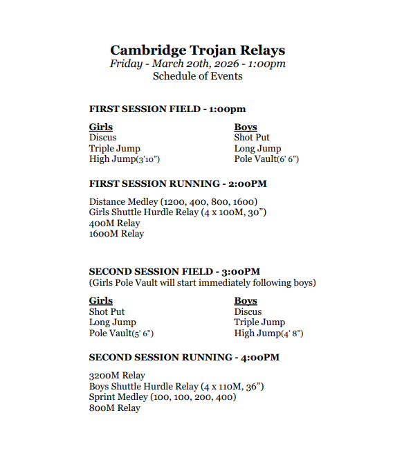 Cambridge Relays Schedule