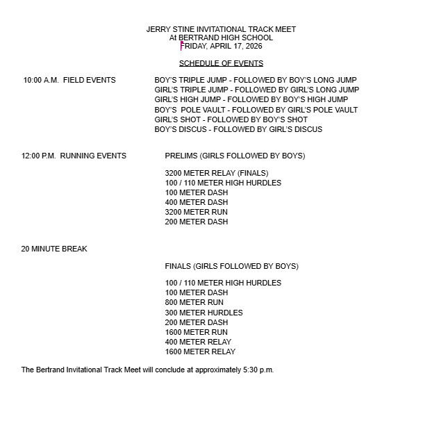 Bertrand Invite Schedule