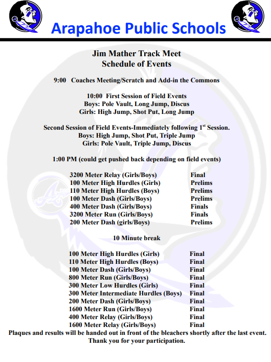 Arapahoe Invite Schedule