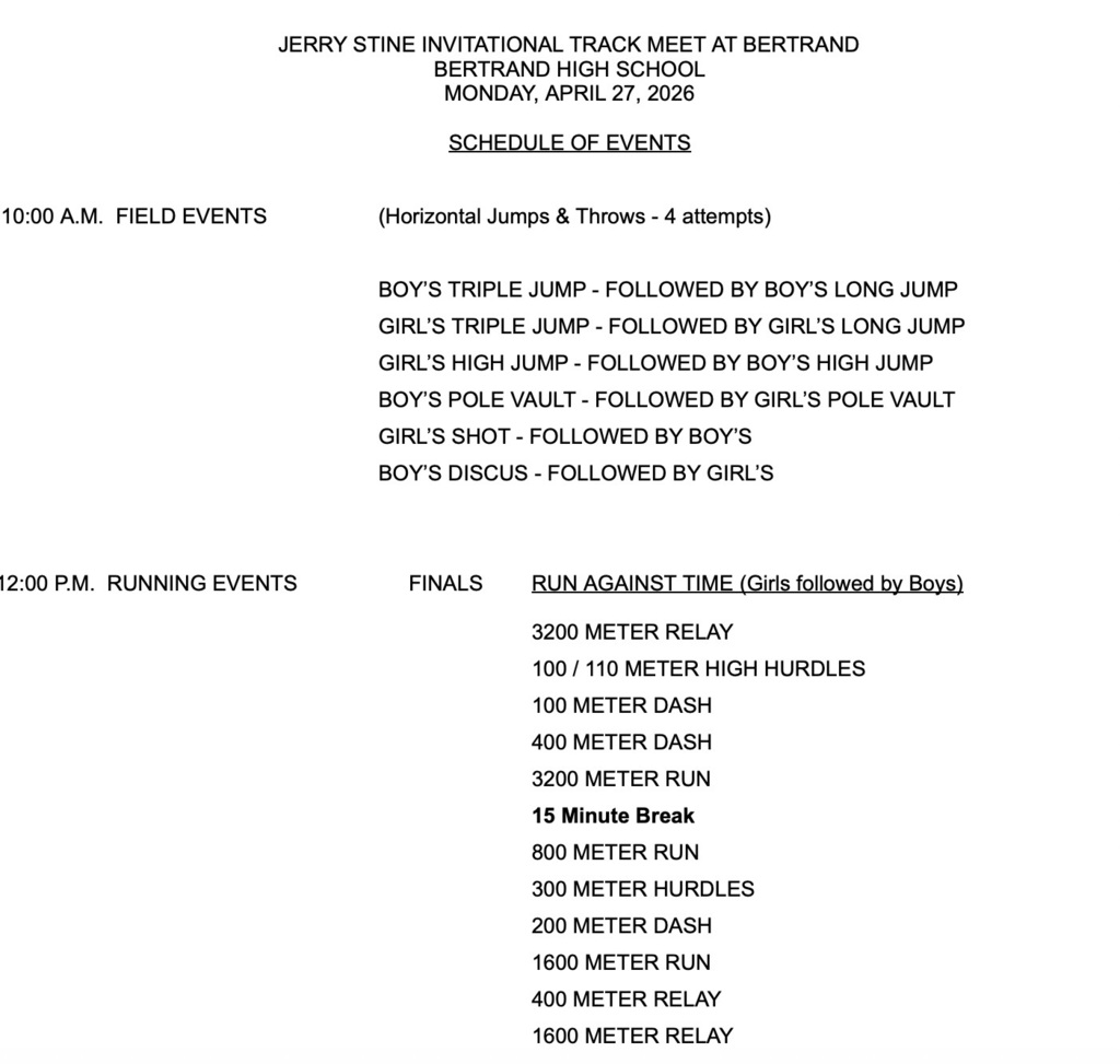 Bertrand Invite Schedule