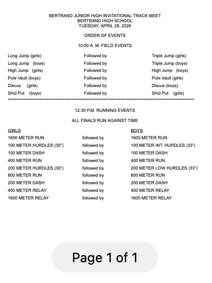 Bertrand JH Invite Schedule