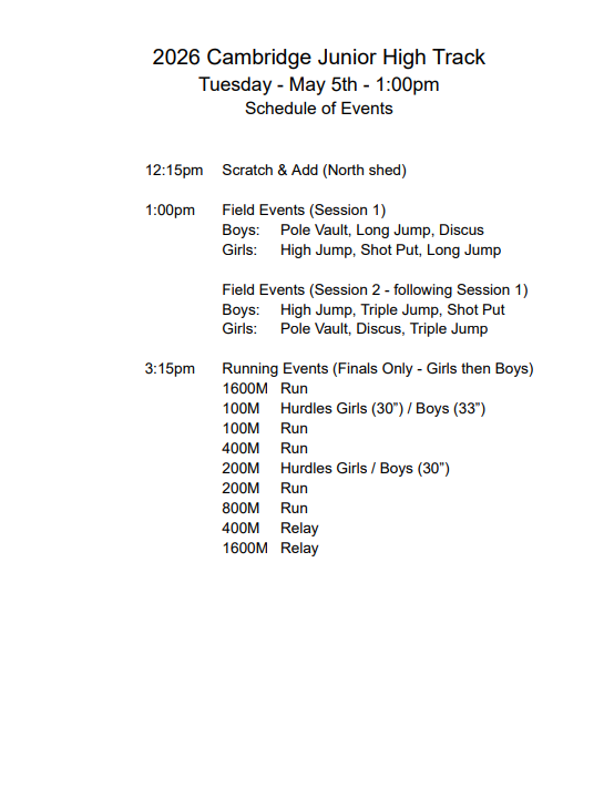 Cambridge JH Invite Schedule